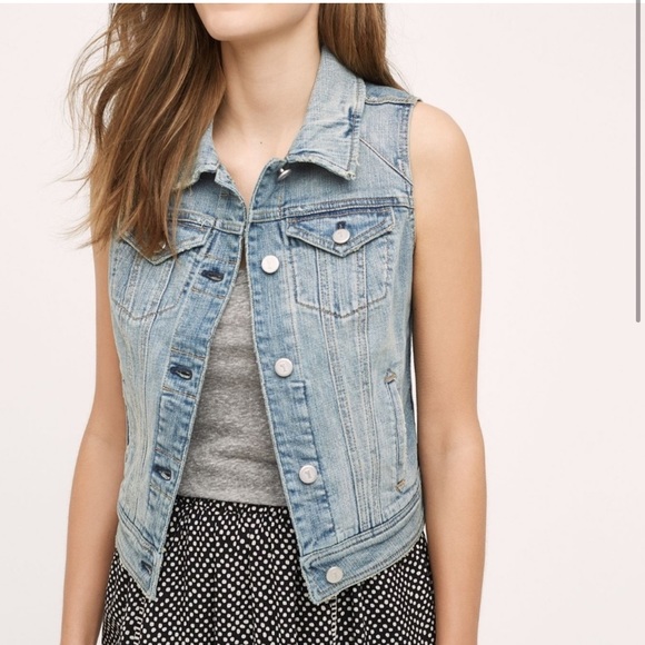 Anthropologie denim vest with lace back size S - Picture 2 of 6